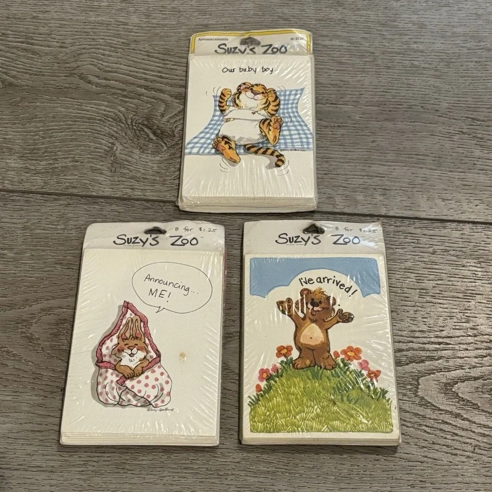 Suzy's Zoo birth‎ announcements w/ envelopes 3 Packs Boy New Old Stocks Sealed